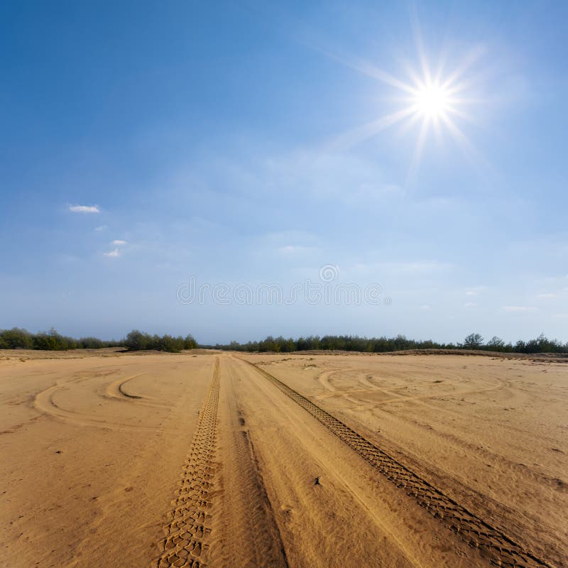 Road through the Sandy Desert Stock Photo Image of lifeless, solar
