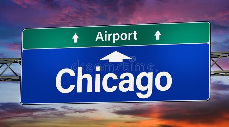 Road sign indicating direction to the city of Chicago