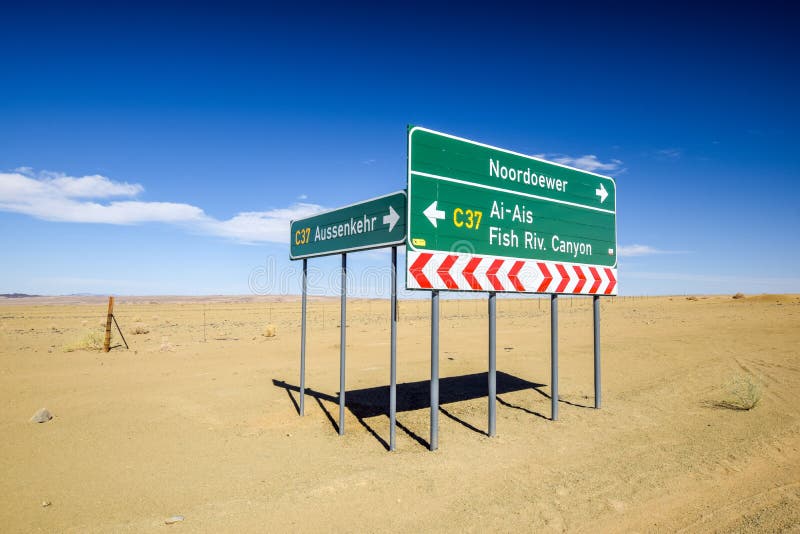 Road sign at the intersection between the C37 and D31 roads between the towns Noordoewer, Ai-Ais Fish River Canyon and Aussenkehr stock photos Road sign at the intersection between the C37 and D31 roads between the towns Noordoewer, Ai-Ais Fish River Canyon and Aussenkehr stock photos