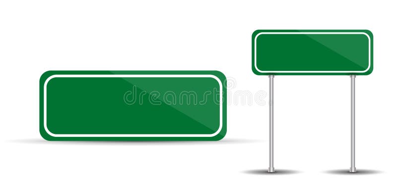 Road Sign Isolated on White Background Blank green traffic. stock illustration