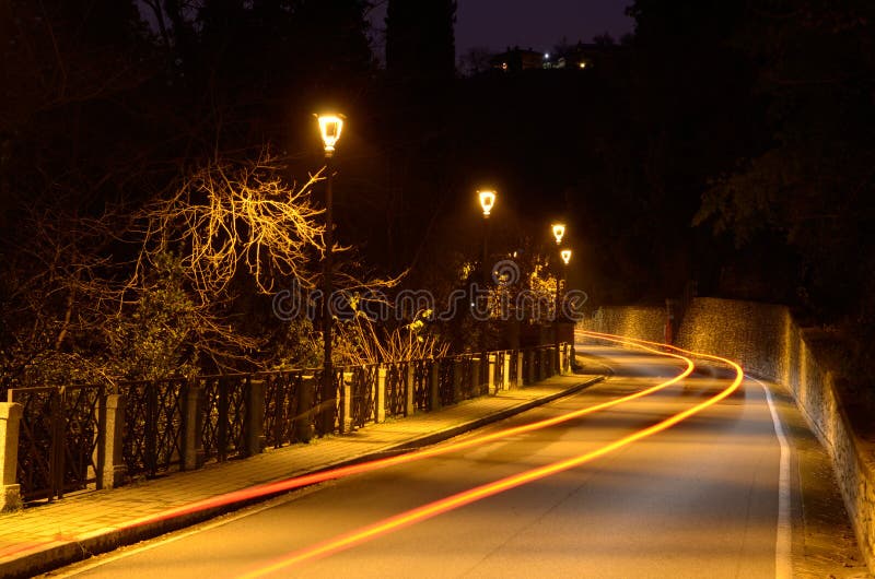 Road with street lamps