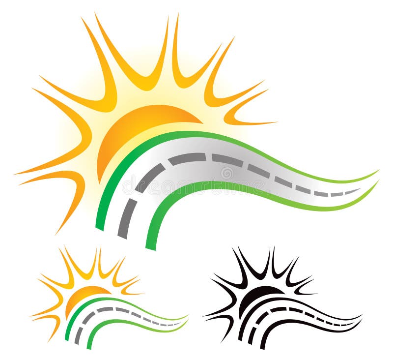 Road Sun Logo. A road with setting sun logo icon Road Sun Logo. A road with setting sun logo icon