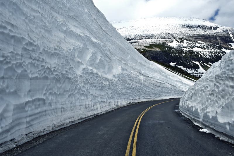 Road Thru Snow - Huge Snowfields on Sides of the Road. Glacier National Park - Famous Road-to-the-Sun. Montana, USA. Montana Photography Collection.