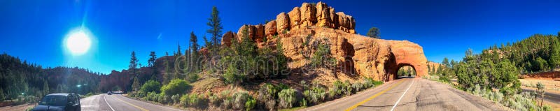 Road to Bryce Canyon National Park in summer season, Utah - Panoramic view