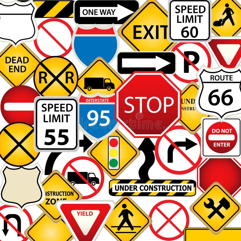 Road and traffic signs royalty free illustration