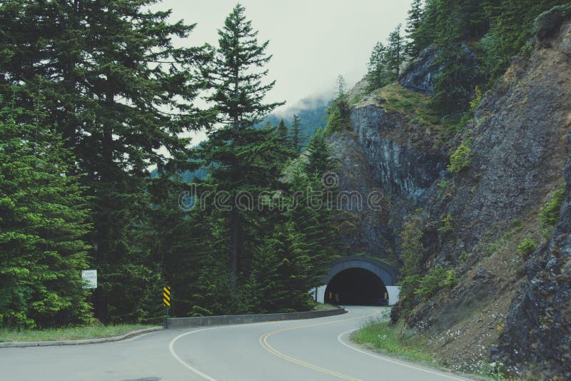Road Tunnel in the Olympic National Park, Washington State Stock Photo