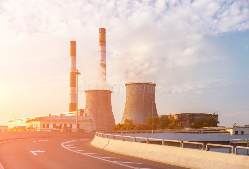 Road turn with power station stock images