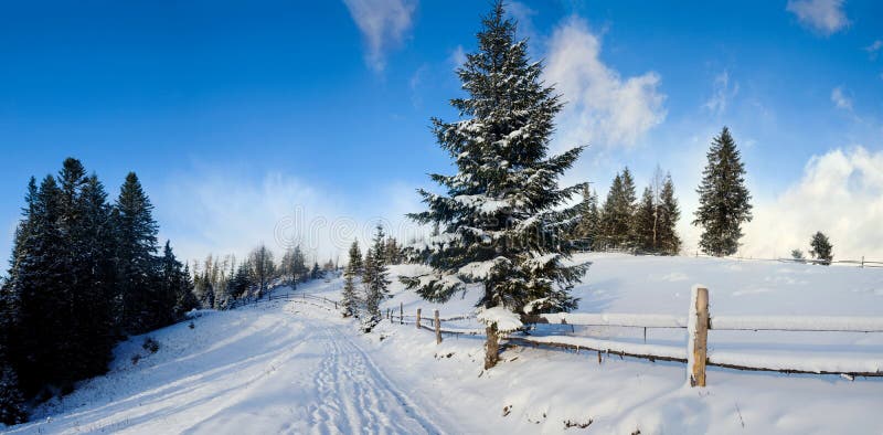 Road in winter mountains