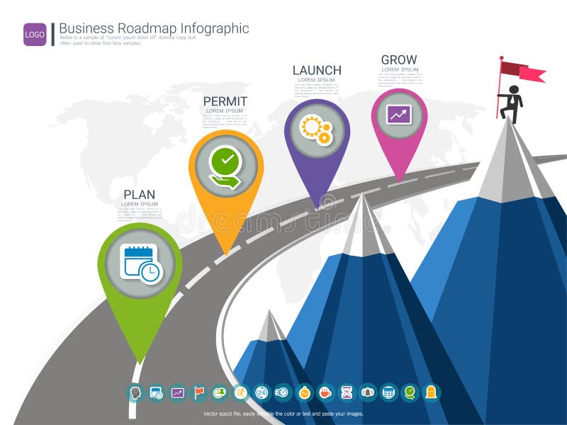 Plán časovej osi infographic design template, Kľúčom k úspechu a prezentácia projektu ambície, Možno použiť plán manažmentu pre každý obchodný plán na dosiahnutie projektových cieľov je jasné.