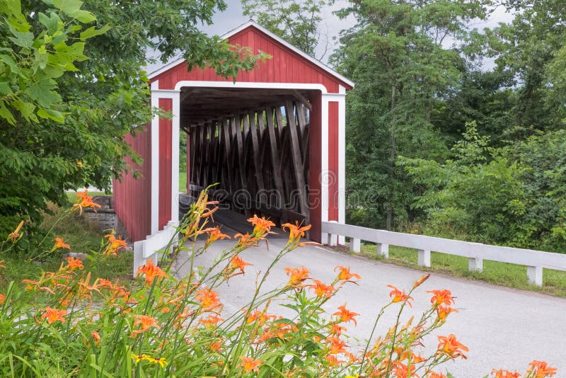 Roadside Lilies and Covered Bridge