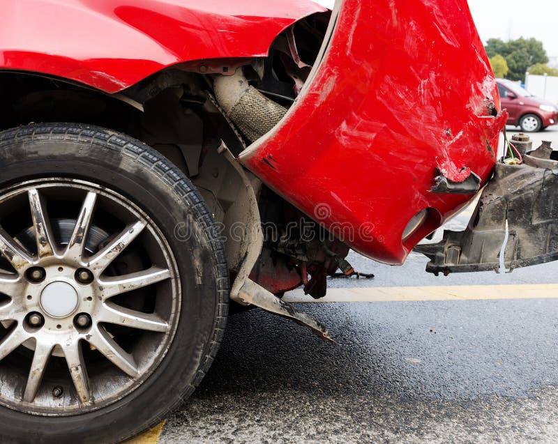 On the Roadside a Red Car Hit Stock Image Image of cracked, rubbish