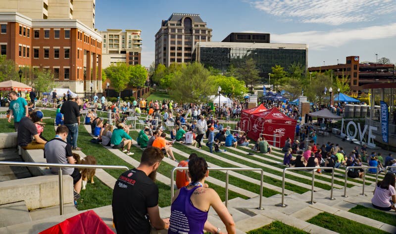 Roanoke, VA â€“ April 13th: Families enjoy the music at Elmwood Park at the 2019 Blue Ridge Marathon, located in Roanoke, Virginia, USA on April 13th, 2019. Roanoke, VA â€“ April 13th: Families enjoy the music at Elmwood Park at the 2019 Blue Ridge Marathon, located in Roanoke, Virginia, USA on April 13th, 2019.