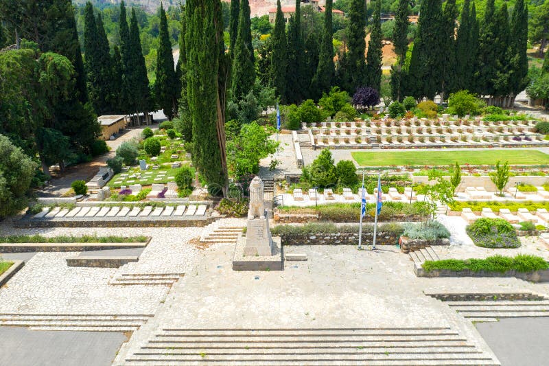 Roaring Lion memorial statue of Tel Hai battle, Aerial image. stock image