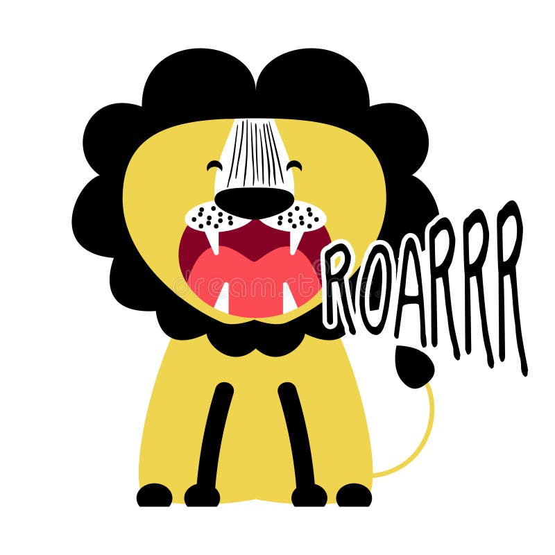 Roarrr Lion` Funny Vector Character Drawing. Stock Vector ...