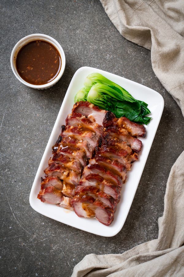 Roast barbecue red pork stock image. Image of restaurant 154880497