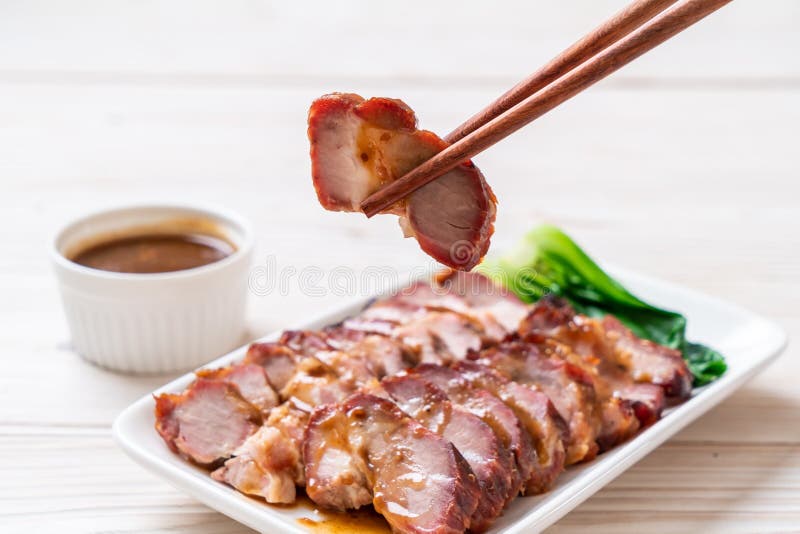 Roast barbecue red pork stock photo. Image of delicious 156010134