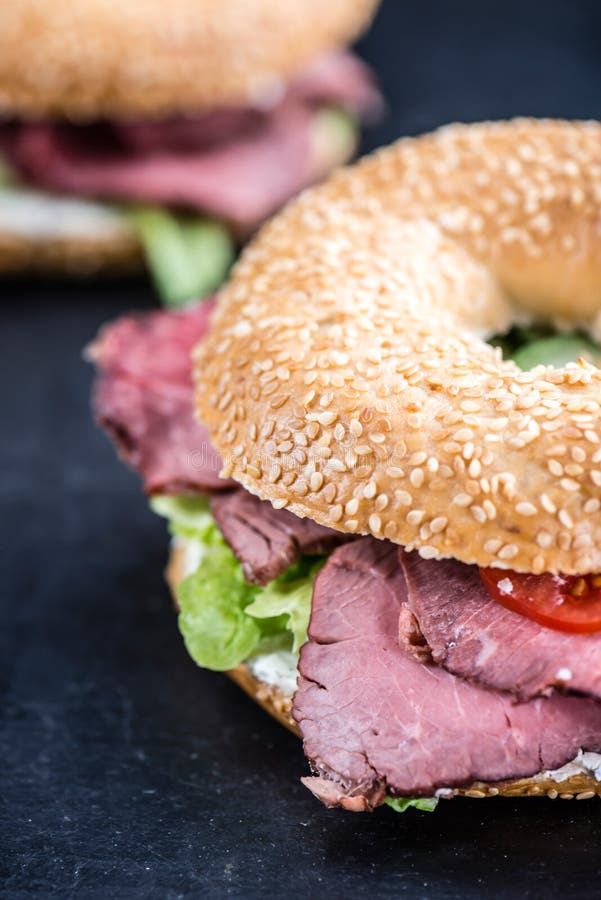 Bagel with Roast Beef stock photo. Image of healthy, corned - 71401620