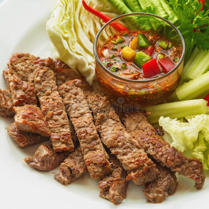 Roast Beef with Barbecue Sauce Thailand. Stock Image Image of smoke