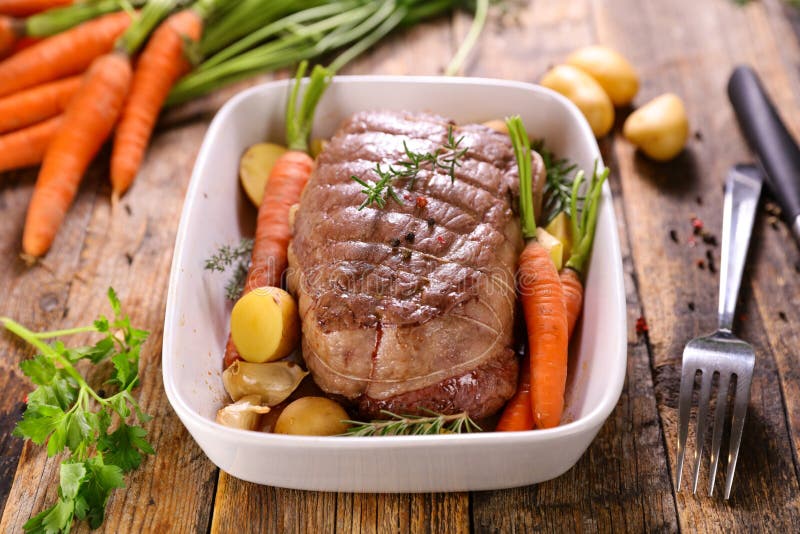 Roast beef with carrot stock image. Image of potato 245330671