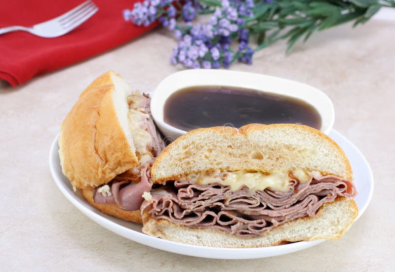 Roast Beef Dip Sandwich. stock photo. Image of flowers 13369552