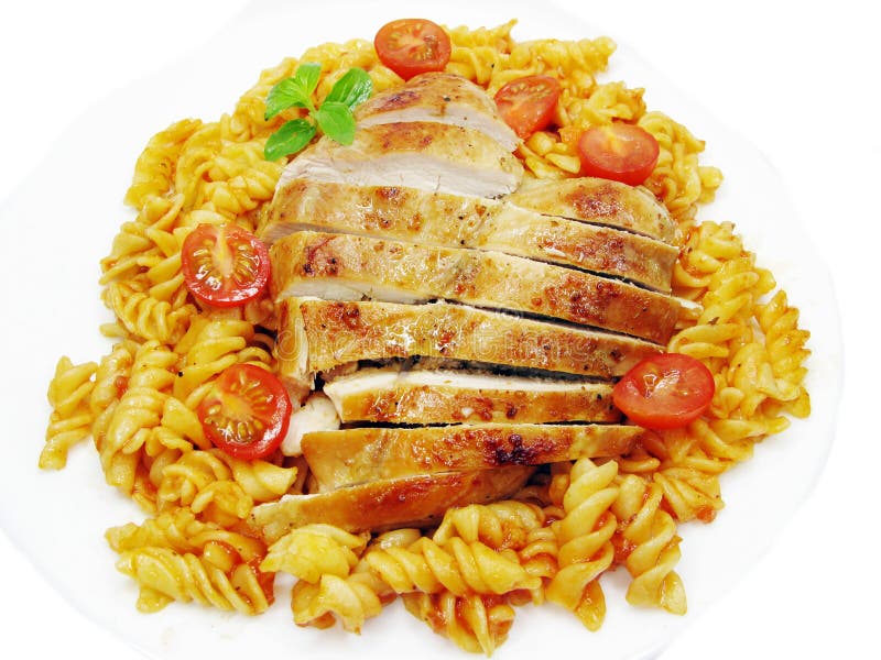 Roast beef meat with vegetables and spaghetti royalty free stock image