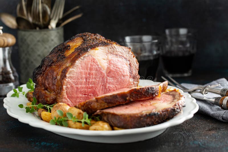 Roast Beef with Potatoes for a Holiday Dinner Stock Image - Image of