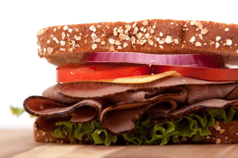 Roast beef sandwich stock photo. Image of bread, board 12565334