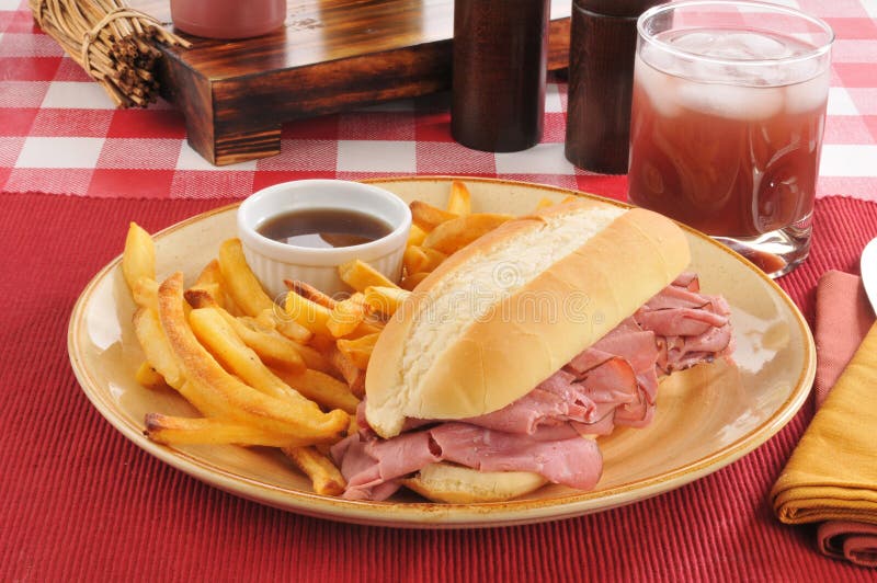 Roast Beef Sandwich and Fries Stock Photo Image of meat, beverage