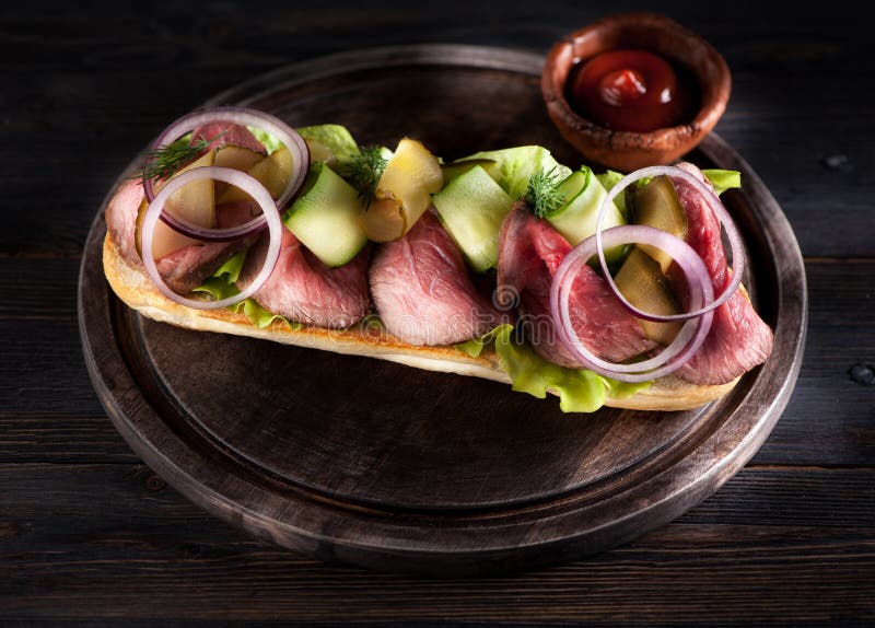 Roast Beef Sandwich with Lettuce and Vegetables Stock Image Image of