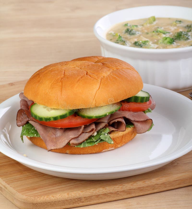 Roast Beef Sandwich and Soup Stock Photo Image of food, tomato 19524726