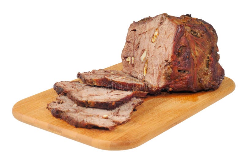 Roast beef on a wooden board