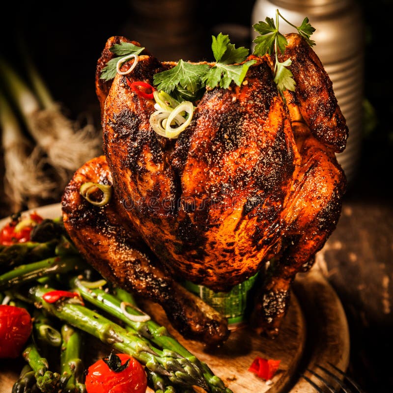 Roast Beer Can Chicken With Veggies, Herb and Spices