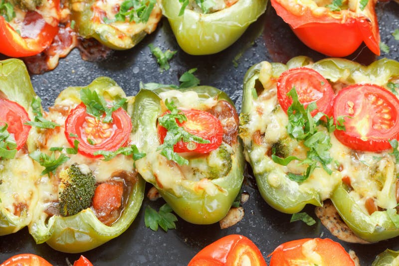 Roast Bell Peppers with Cheese. Stock Photo Image of healthy, cooking