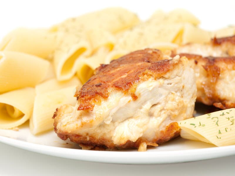 Roast Chicken Breast with Cheese and Pasta Stock Image Image of food