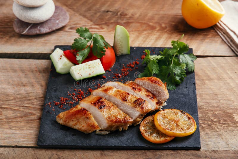 Roast Chicken Breast with Lemon and Vegetables Stock Image Image of