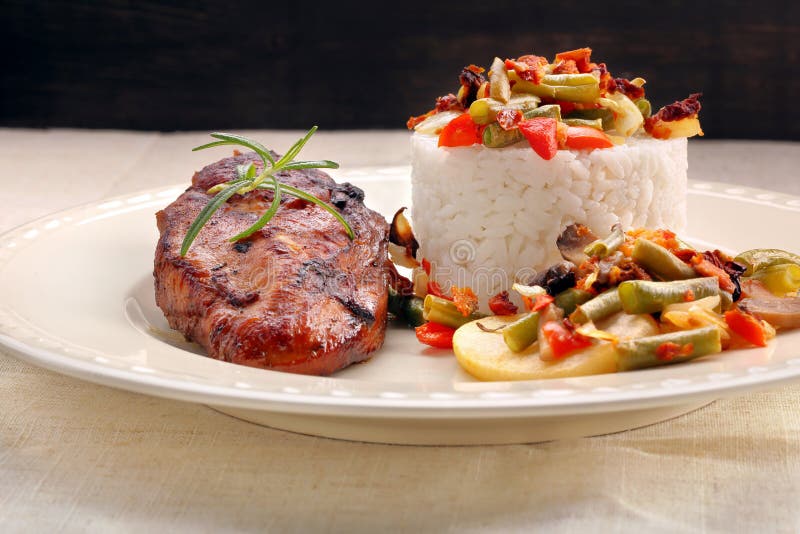 Roast Chicken Breast With Rice And Vegetables Stock Image Image of