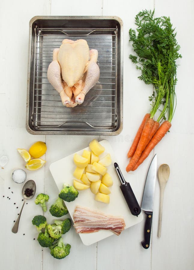 Roast Chicken Dinner Ingredients Stock Photo Image of lemon, potatoes 40584930