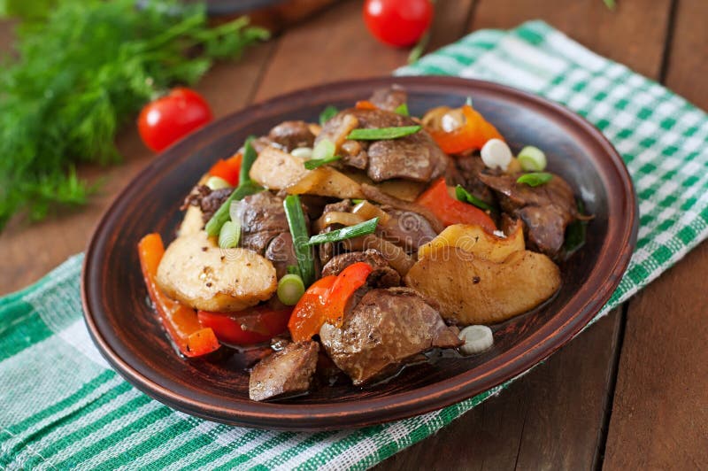 Roast Chicken Liver with Vegetables Stock Photo Image of cuisine