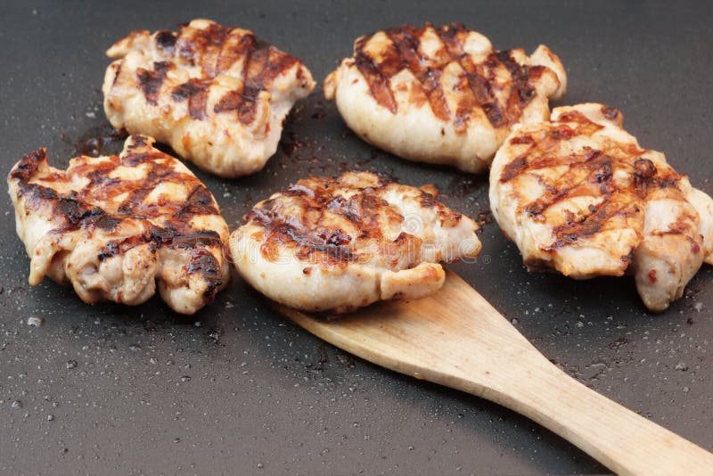 Roast Chicken Meat On The Grill Pan With Nonstick Coating