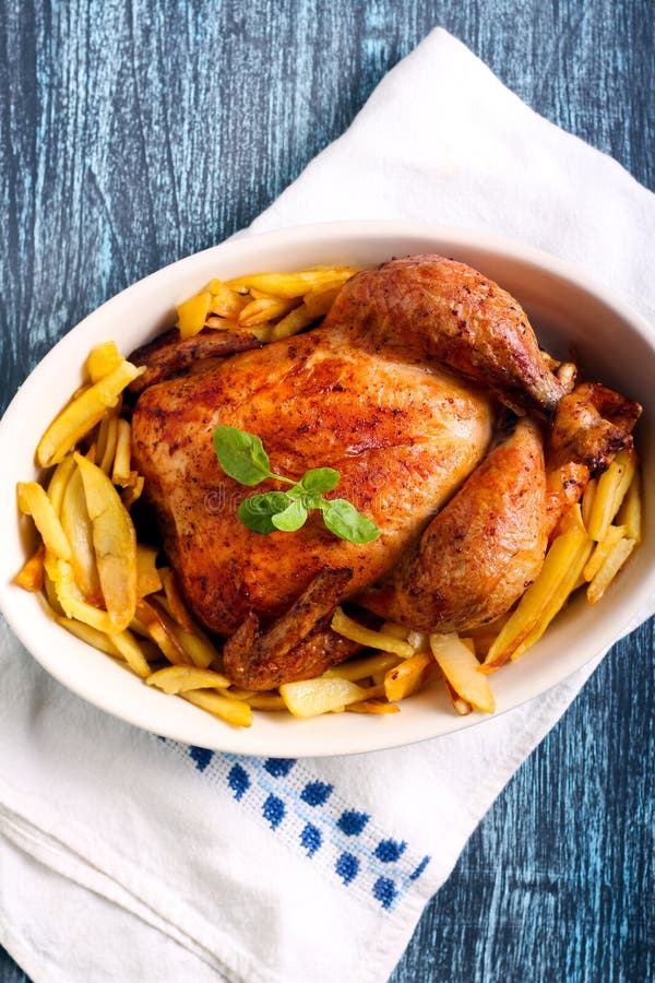Roast Chicken and Potato Chips Stock Image Image of slices, savory
