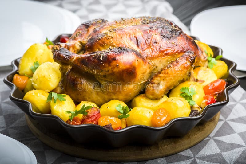 Roast chicken with potatoes