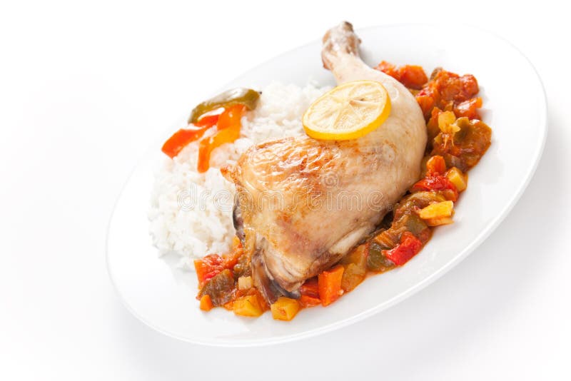Roast Chicken with Red and Green Peppers Stock Image Image of thigh