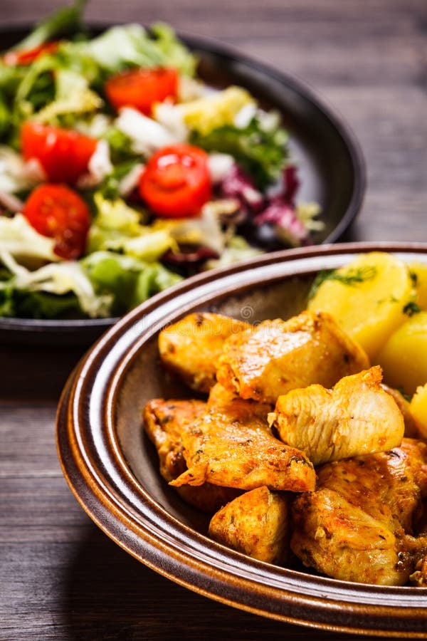 Roast Chicken Strips and Vegetables Stock Photo Image of filet