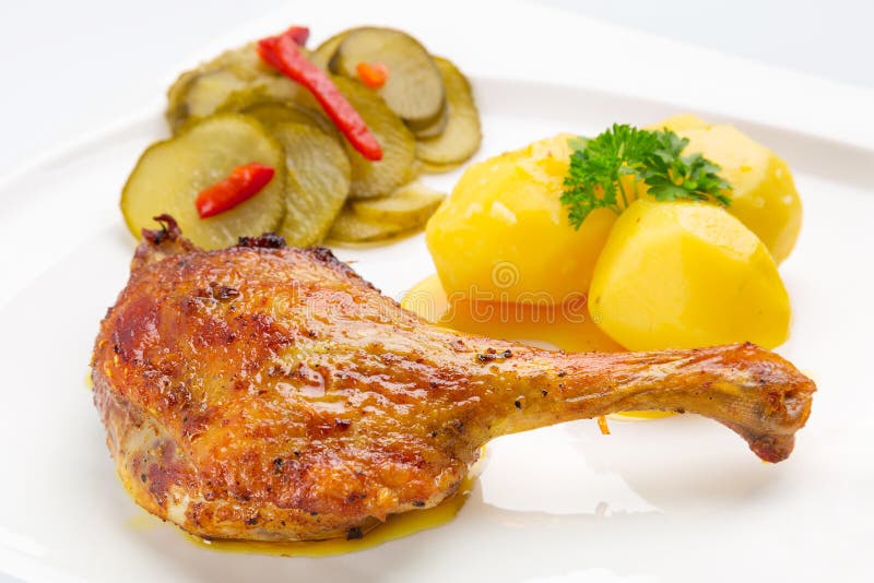 Roast Duck Leg with Potatoes Stock Image Image of baked, pickled