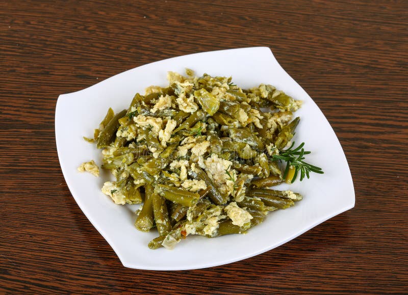 Roast green beans with egg stock photo. Image of salad 66722978