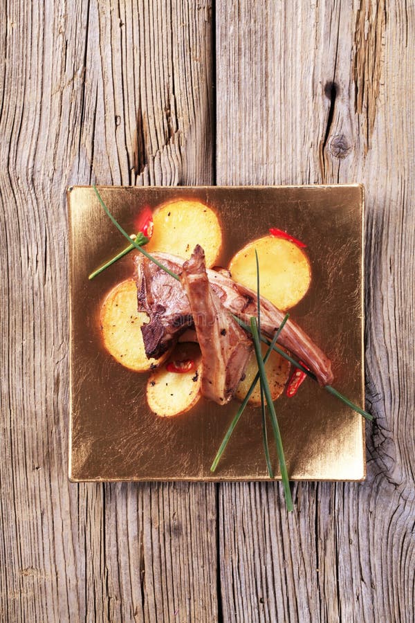 Roast Lamb Chops and Potatoes Stock Image Image of closeup, potatoes