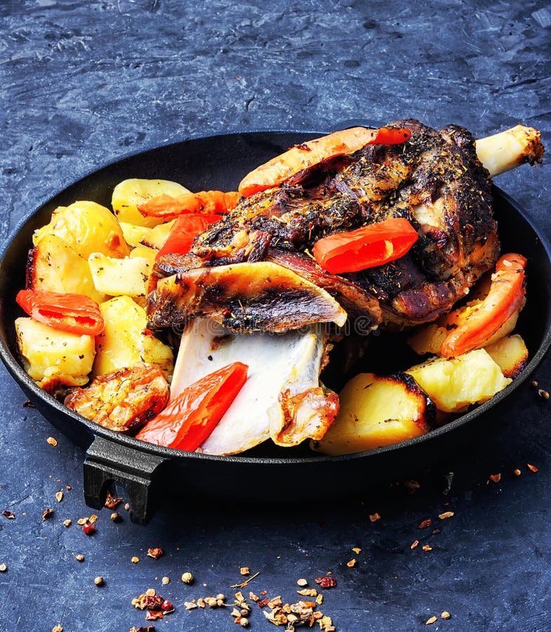 Roast lamb in the pan stock image. Image of beef, spice 88137833