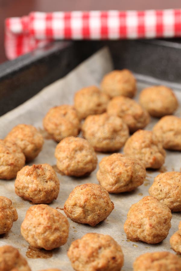 Roast Meatballs on Baking Sheet Stock Image Image of ball, meatballs