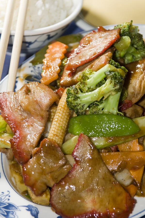 Roast Pork with Mixed Chinese Vegetables Stock Image - Image of dinner ...