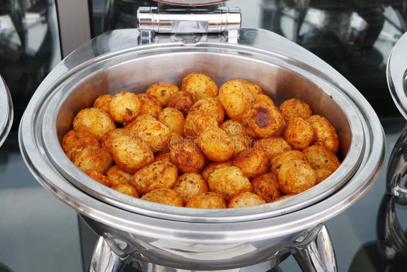 Roast Potatoes in a Chafing Dish Buffet Stock Photo Image of rosemary